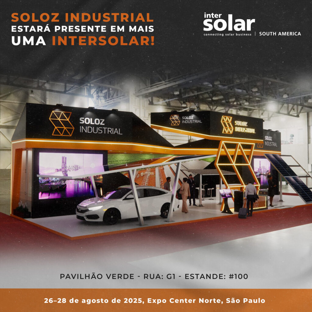 Arte histórica da Soloz para a Intersolar South America, de 26 a 28 de agosto de 2025, em São Paulo.