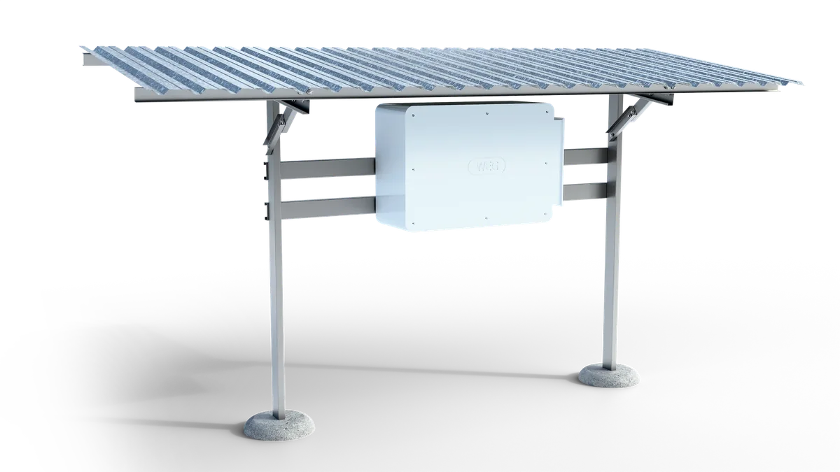 Render da estrutura Skid Abrigo para inversores